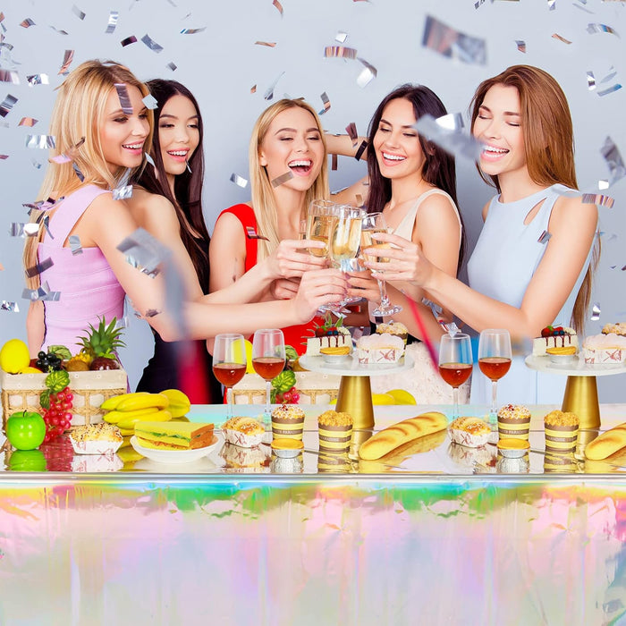 10 Pcs Iridescent Laser Tablecloths Holographic Silver 274 x 137 cm