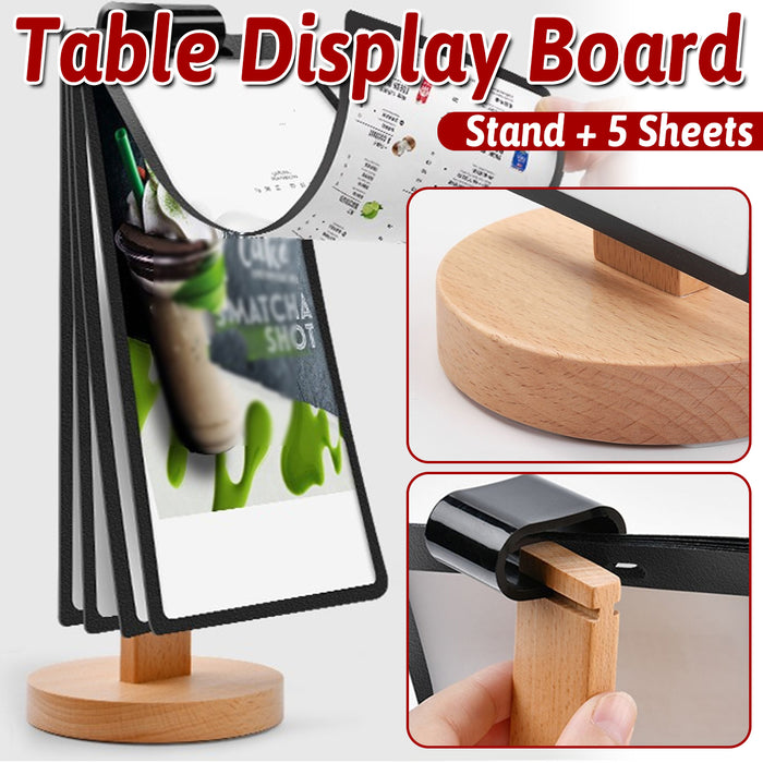 Wooden Tabletop Menu Holder Stand 20 x 10 cm with PVC Panel