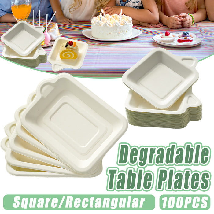 100Pcs Thickened Degradable Paper Plates Rectangular Eco-Friendly Design