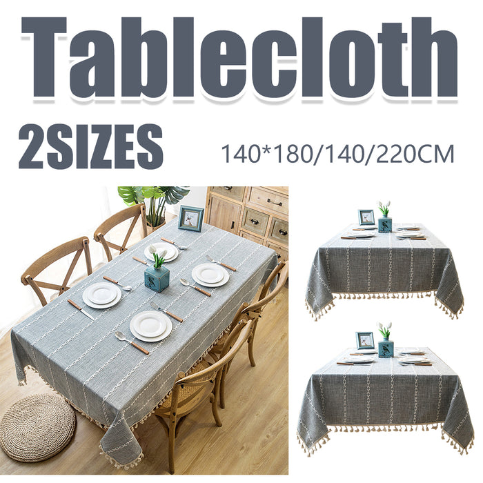 Tassel Cotton-Linen Geometric Rectangular Tablecloth