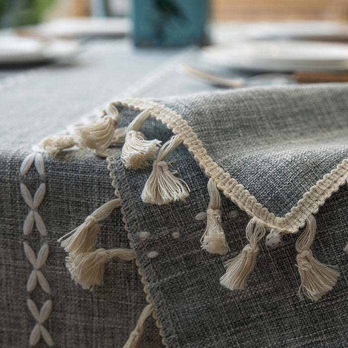 Tassel Cotton-Linen Geometric Rectangular Tablecloth