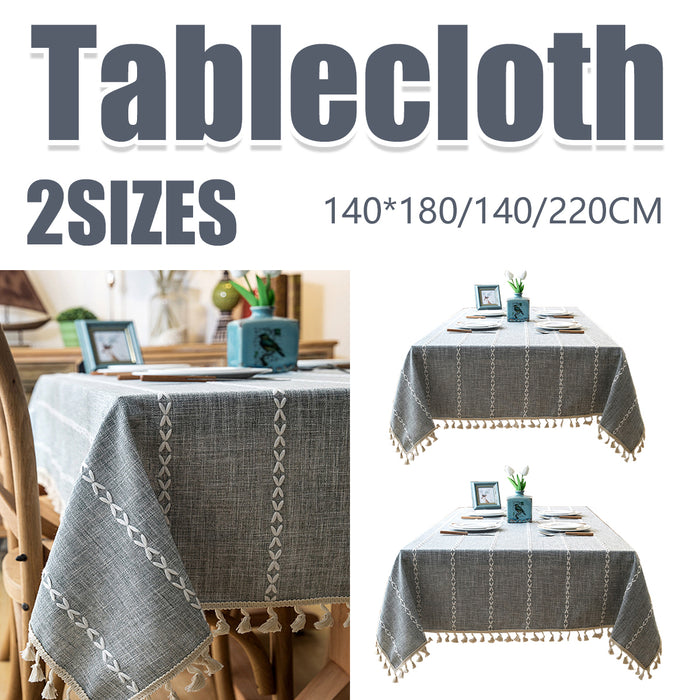 Tassel Cotton-Linen Geometric Rectangular Tablecloth