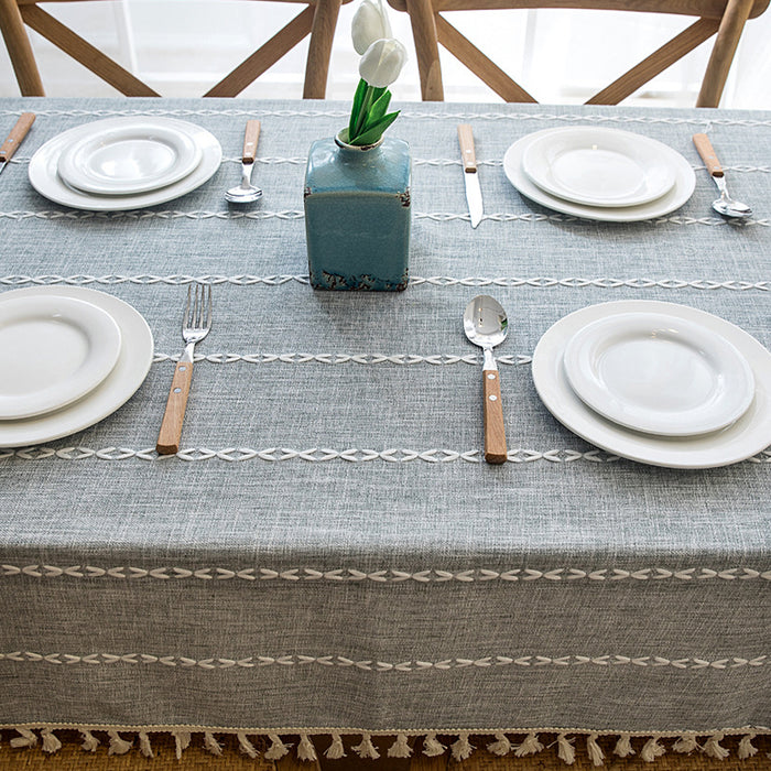 Tassel Cotton-Linen Geometric Rectangular Tablecloth