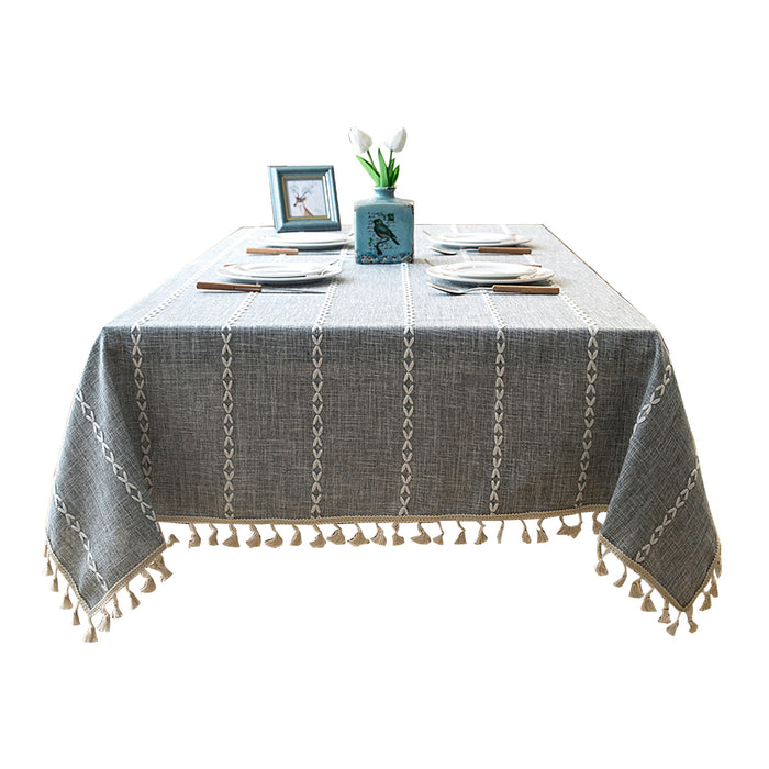 Tassel Cotton-Linen Geometric Rectangular Tablecloth