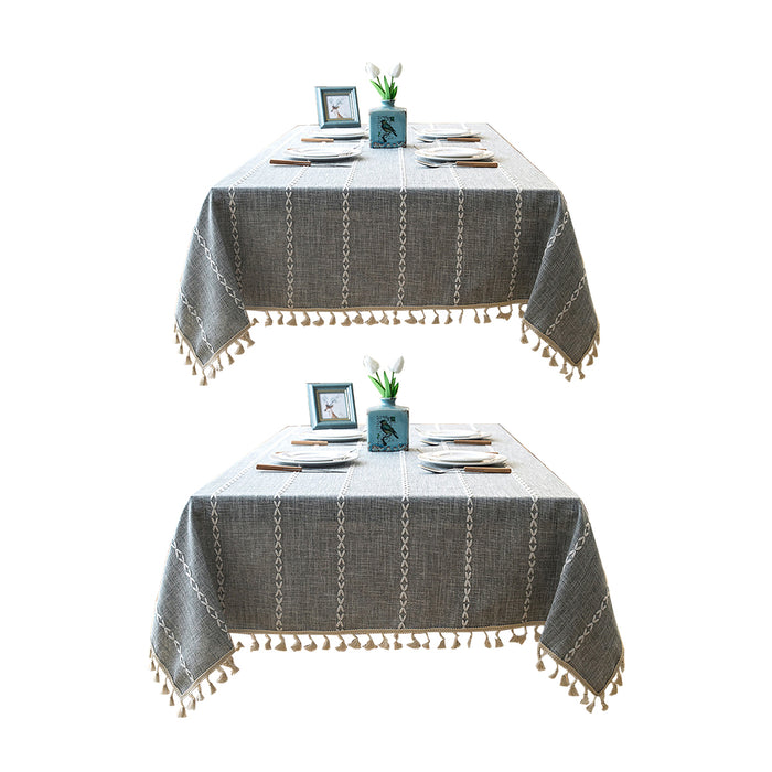Tassel Cotton-Linen Geometric Rectangular Tablecloth