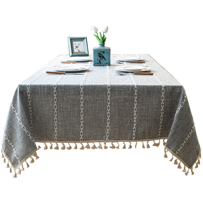 Tassel Cotton-Linen Geometric Rectangular Tablecloth