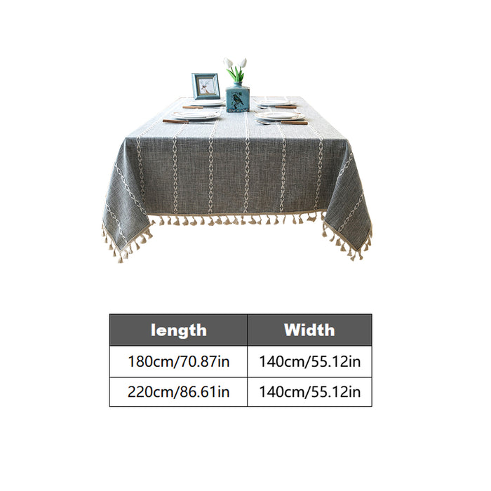 Tassel Cotton-Linen Geometric Rectangular Tablecloth