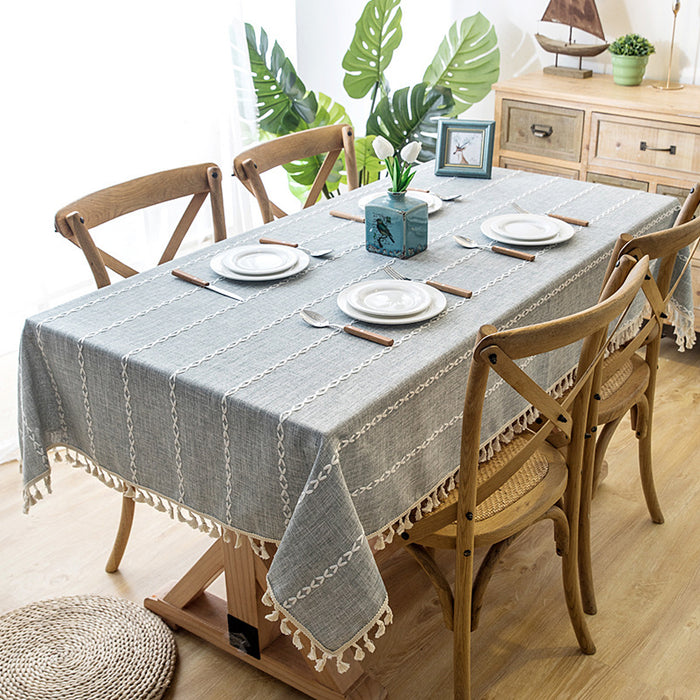 Tassel Cotton-Linen Geometric Rectangular Tablecloth