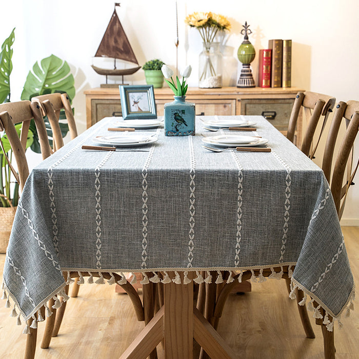 Tassel Cotton-Linen Geometric Rectangular Tablecloth