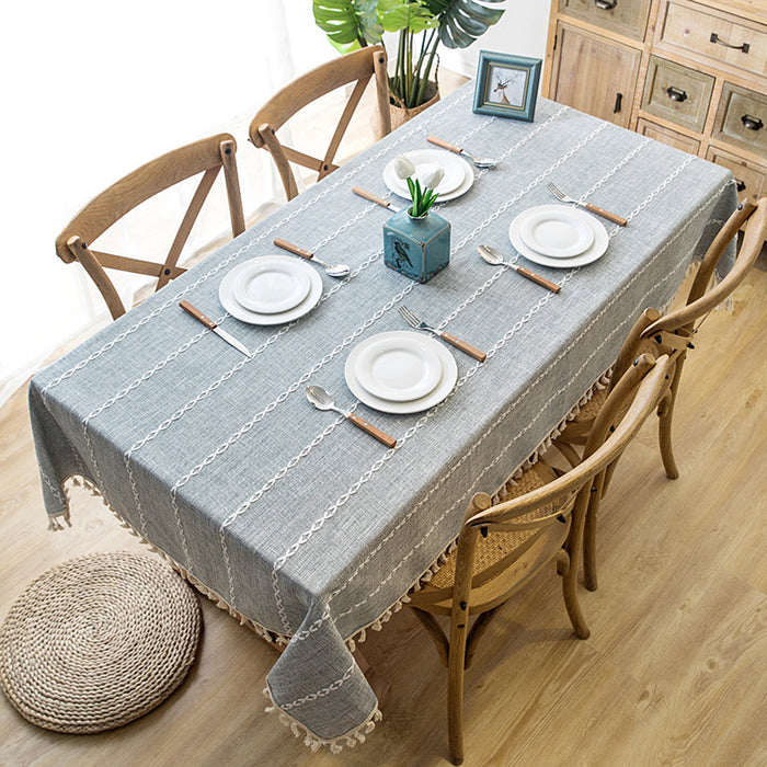 Tassel Cotton-Linen Geometric Rectangular Tablecloth