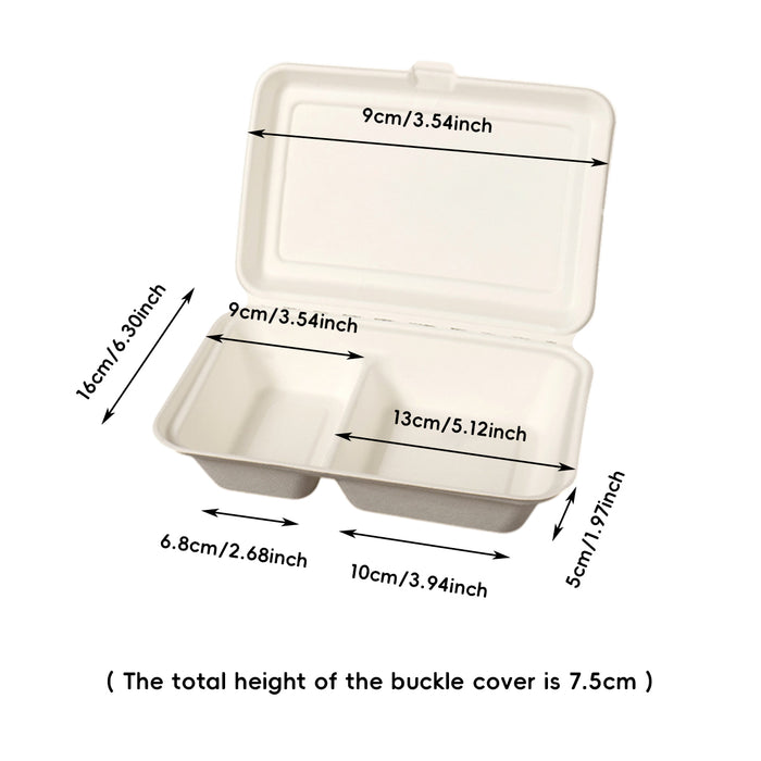 50 Pcs Dual Compartment Takeaway Bento Boxes Leak-Proof Food-Grade White or Kraft