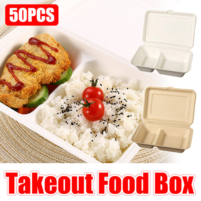 50 Pcs Dual Compartment Takeaway Bento Boxes Leak-Proof Food-Grade White or Kraft