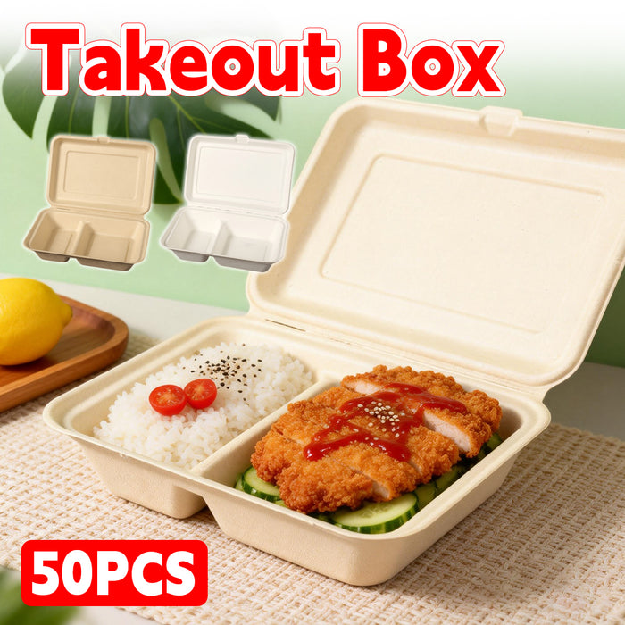 50 Pcs Dual Compartment Takeaway Bento Boxes Leak-Proof Food-Grade White or Kraft