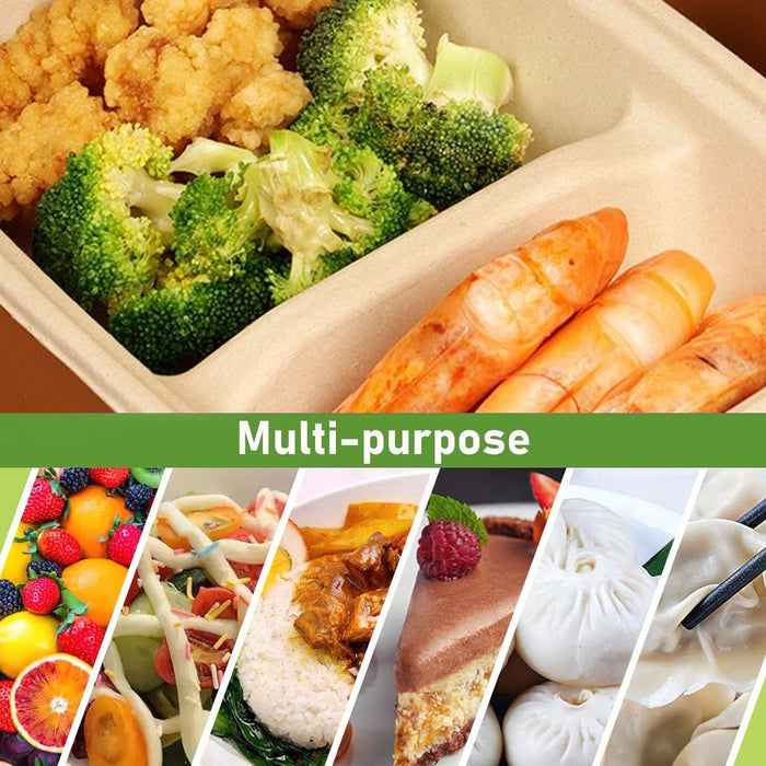 50 Pcs Dual Compartment Takeaway Bento Boxes Leak-Proof Food-Grade White or Kraft