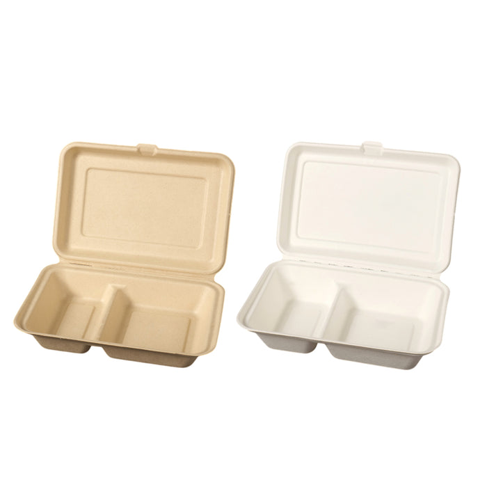 50 Pcs Dual Compartment Takeaway Bento Boxes Leak-Proof Food-Grade White or Kraft