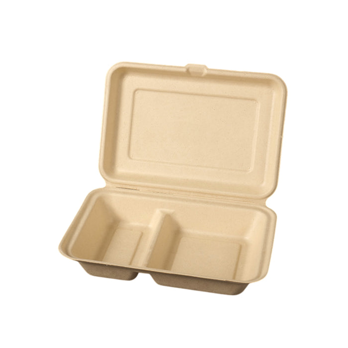 50 Pcs Dual Compartment Takeaway Bento Boxes Leak-Proof Food-Grade White or Kraft