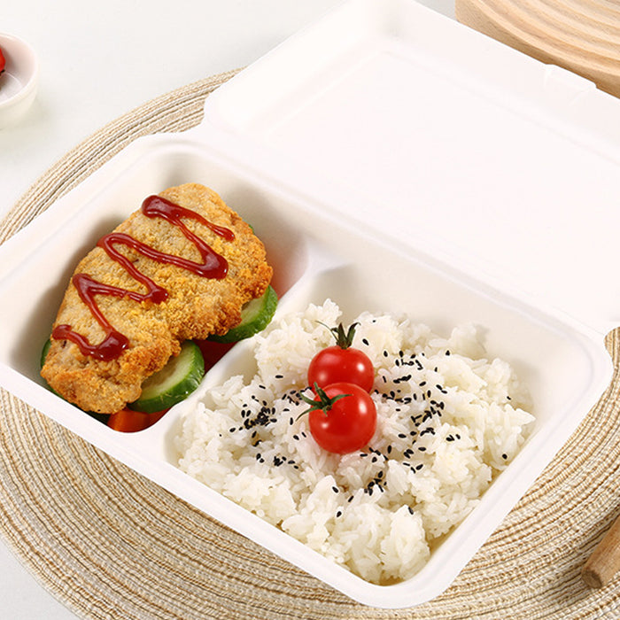 50 Pcs Dual Compartment Takeaway Bento Boxes Leak-Proof Food-Grade White or Kraft
