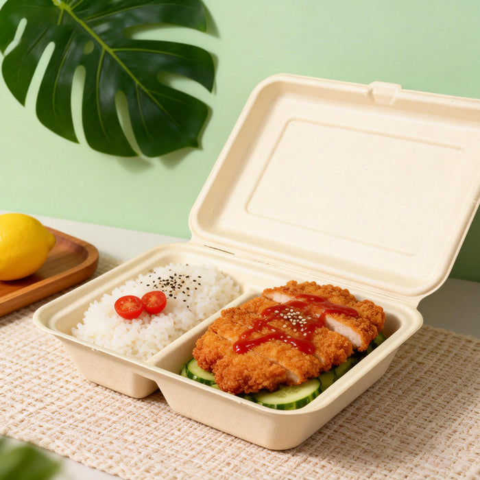50 Pcs Dual Compartment Takeaway Bento Boxes Leak-Proof Food-Grade White or Kraft