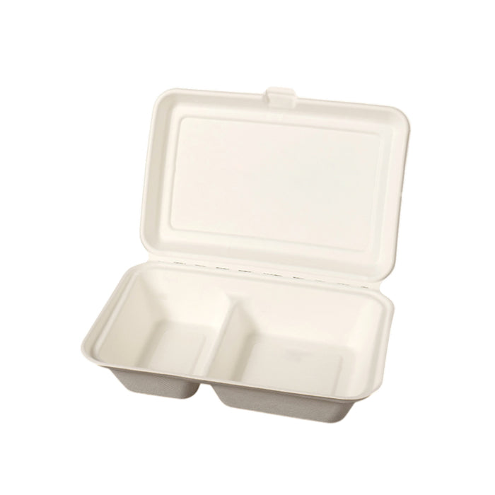 50 Pcs Dual Compartment Takeaway Bento Boxes Leak-Proof Food-Grade White or Kraft