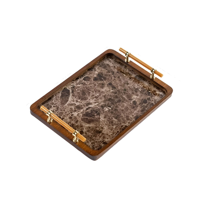 Bamboo Tea Tray with Stone Plastic Base Waterproof Non-Slip 34.5 x 25 cm