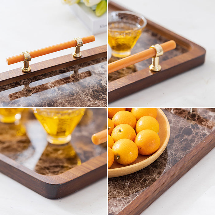 Bamboo Tea Tray with Stone Plastic Base Waterproof Non-Slip 34.5 x 25 cm