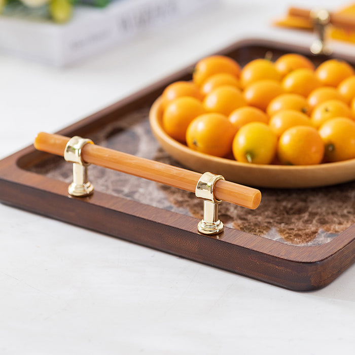Bamboo Tea Tray with Stone Plastic Base Waterproof Non-Slip 34.5 x 25 cm