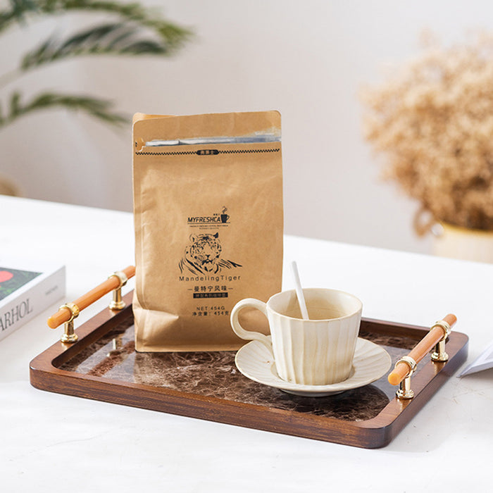 Bamboo Tea Tray with Stone Plastic Base Waterproof Non-Slip 34.5 x 25 cm