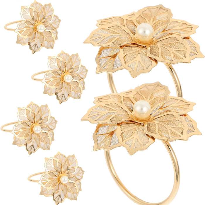 6pcs Metal Floral Napkin Rings, Vintage Openwork Rose Design