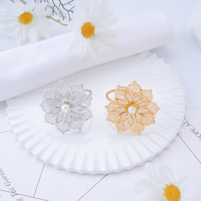 6pcs Metal Floral Napkin Rings, Vintage Openwork Rose Design