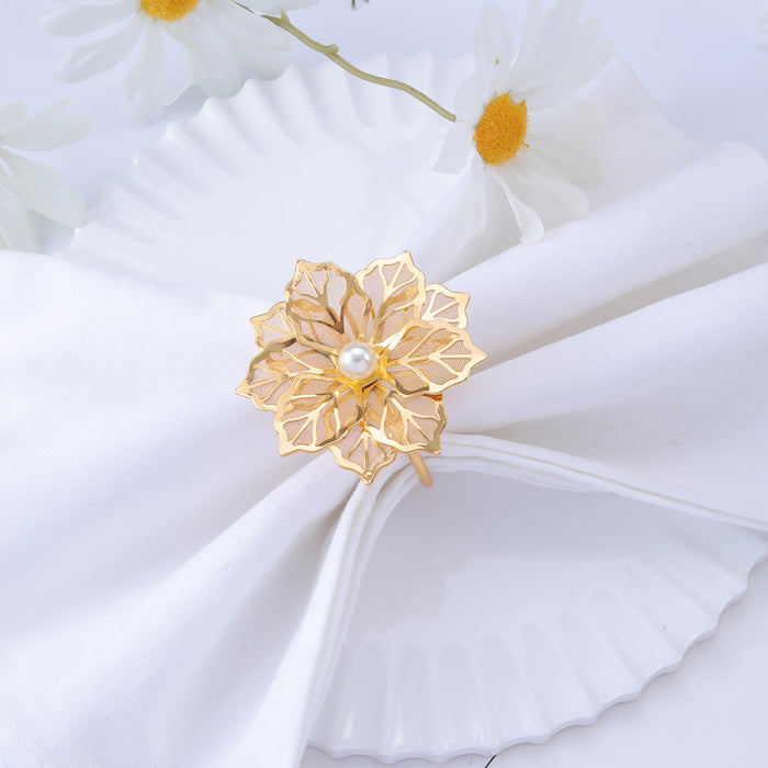 6pcs Metal Floral Napkin Rings, Vintage Openwork Rose Design
