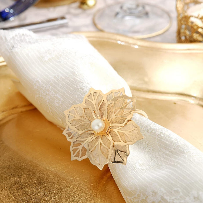 6pcs Metal Floral Napkin Rings, Vintage Openwork Rose Design