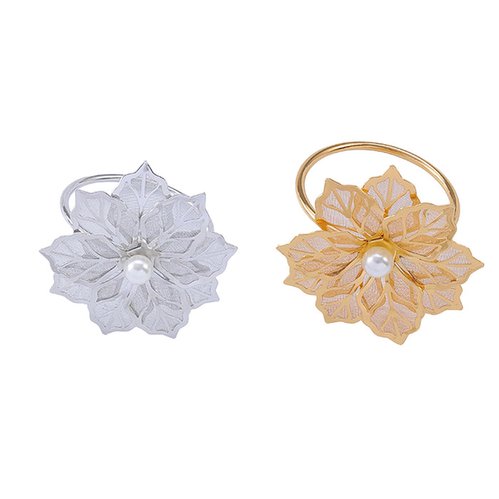 6pcs Metal Floral Napkin Rings, Vintage Openwork Rose Design