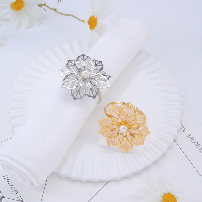 6pcs Metal Floral Napkin Rings, Vintage Openwork Rose Design