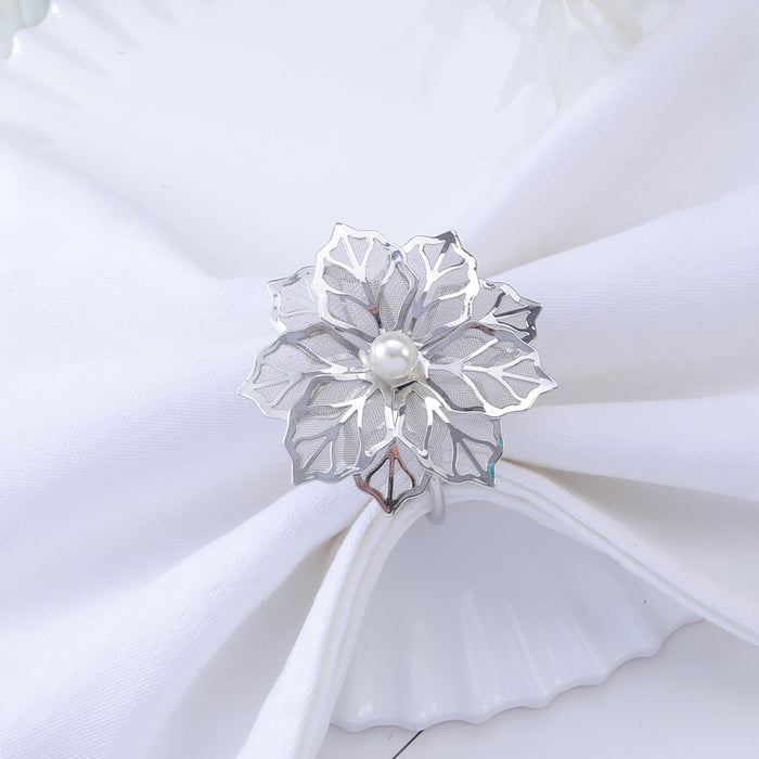 6pcs Metal Floral Napkin Rings, Vintage Openwork Rose Design