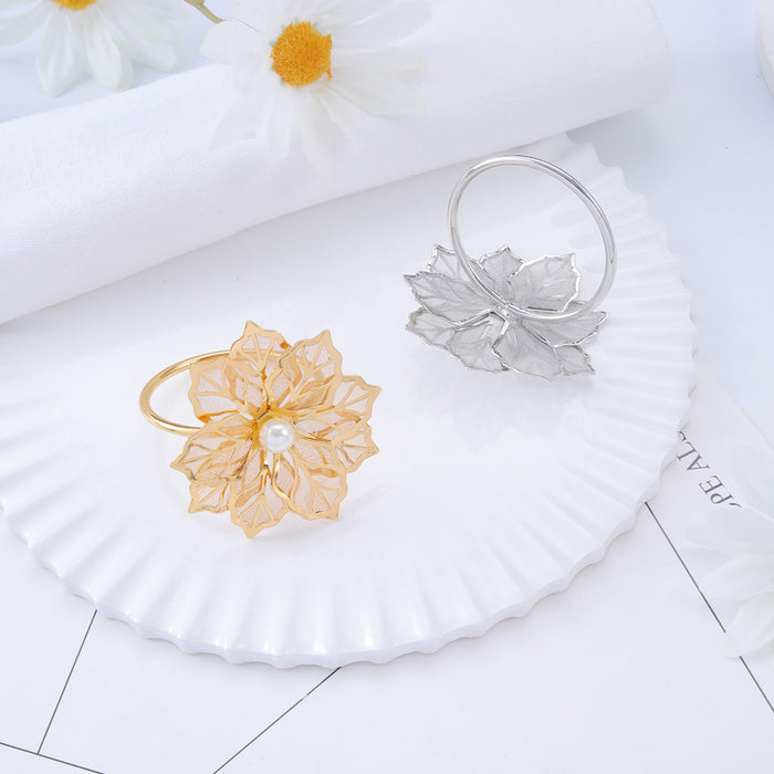 6pcs Metal Floral Napkin Rings, Vintage Openwork Rose Design
