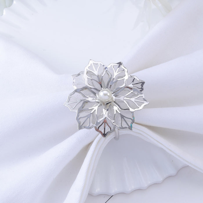 6pcs Metal Floral Napkin Rings, Vintage Openwork Rose Design