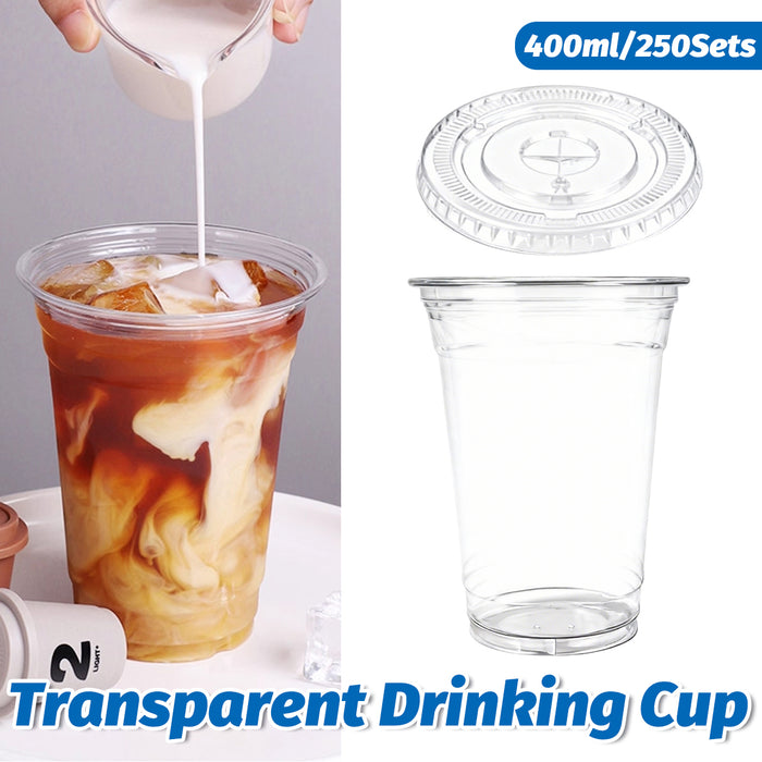 250 Sets Transparent PET Drink Cups With Lids 400ml Leak Proof