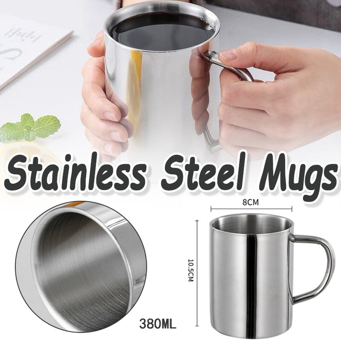 2Pcs Stainless Steel Coffee Mugs Double Wall Insulated 380ml