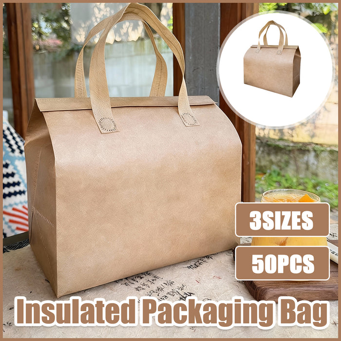 50 Pcs Thermal Insulated Takeaway Bags with Handle for Food Delivery in 3 Sizes