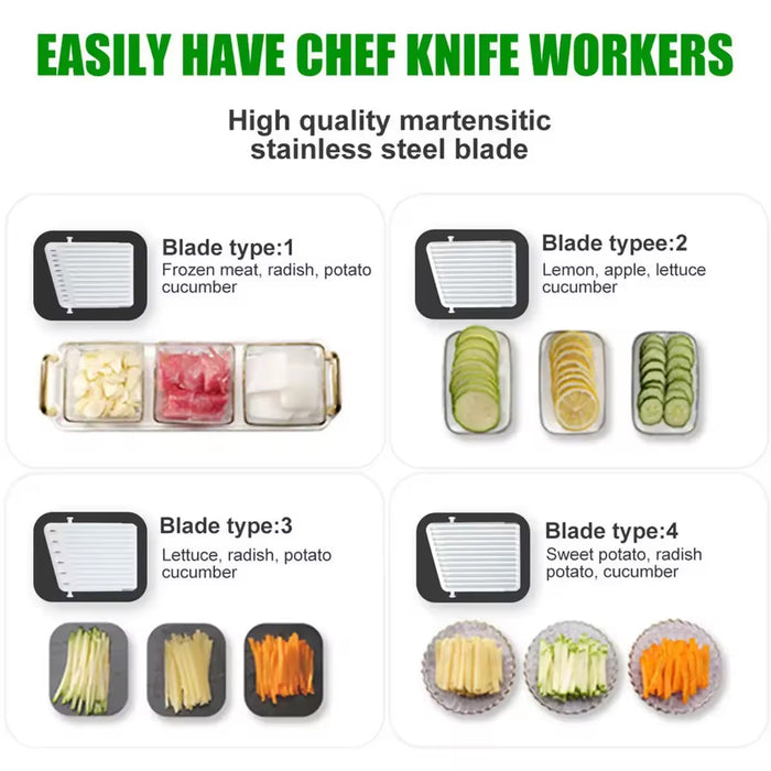 4in1 Vegetable Slicer Multi Blade Food Prep Tool with Safety Pusher