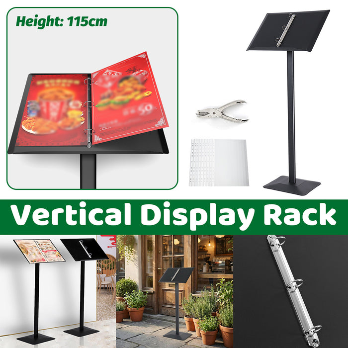 Restaurant Menu Display Stand 115cm with 3-Ring Binder Anti-Slip Base