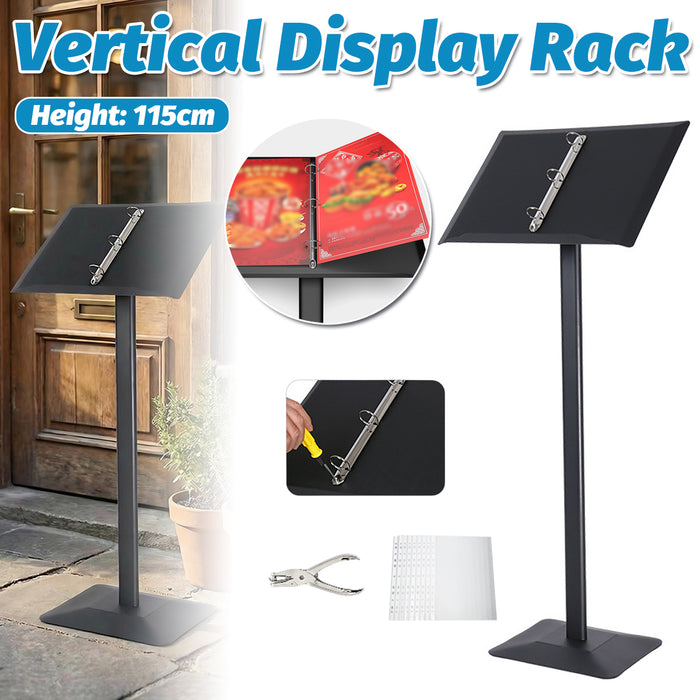 Restaurant Menu Display Stand 115cm with 3-Ring Binder Anti-Slip Base