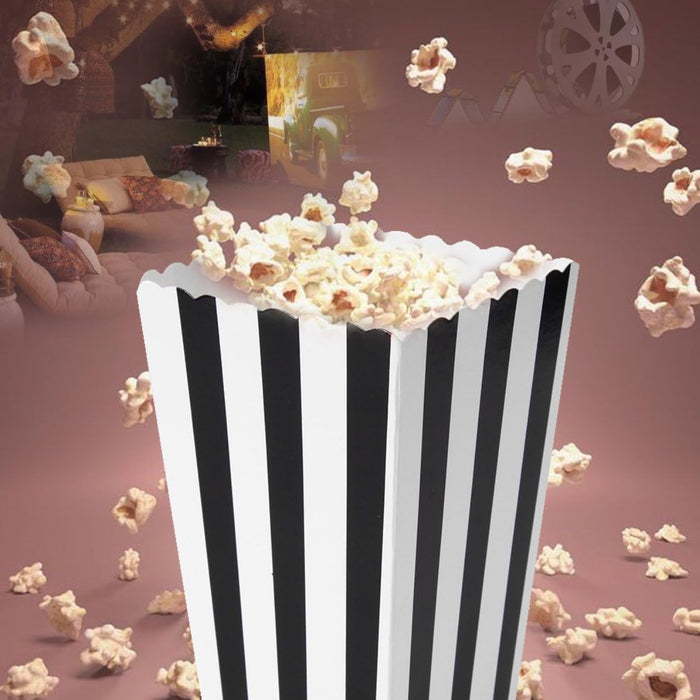 100 Pcs Food-Grade Striped Popcorn Boxes Large Capacity in Black or Gold