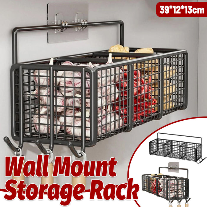 Wall Mount Iron Storage Rack 3-Grid with No-Drill Adhesive