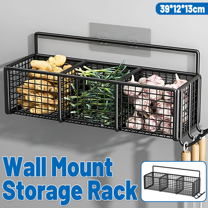 Wall Mount Iron Storage Rack 3-Grid with No-Drill Adhesive