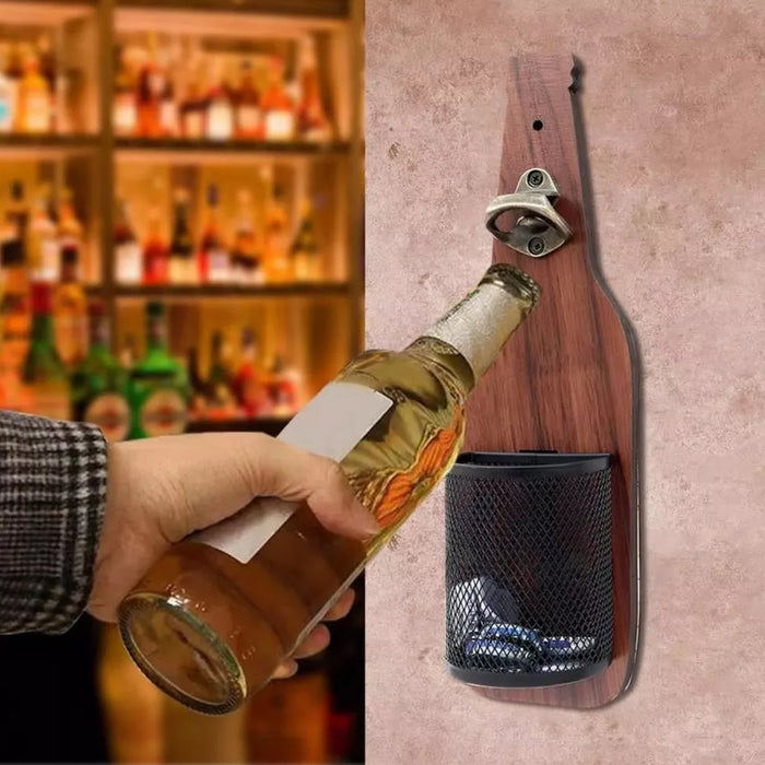 Wall Mounted Bottle Opener Solid Wood 3D Wine Bottle