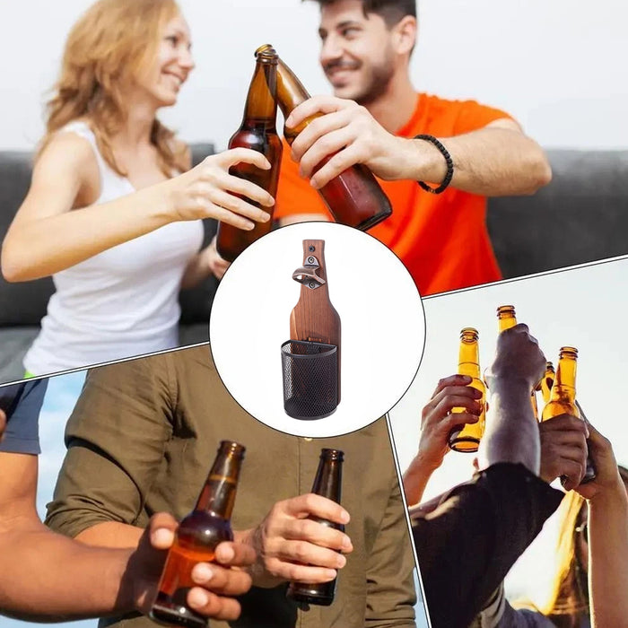 Wall Mounted Bottle Opener Solid Wood 3D Wine Bottle
