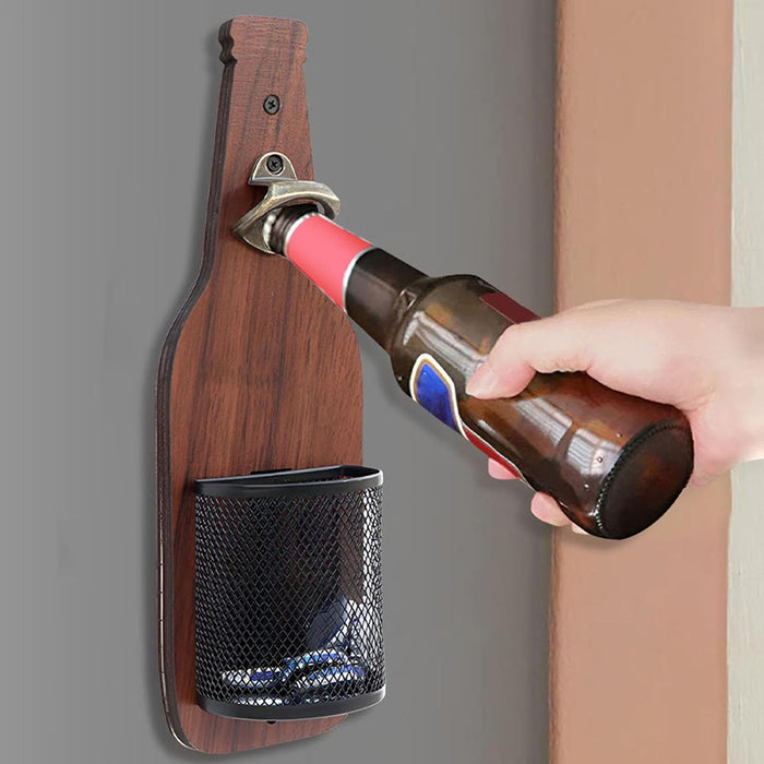 Wall Mounted Bottle Opener Solid Wood 3D Wine Bottle