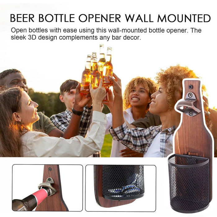 Wall Mounted Bottle Opener Solid Wood 3D Wine Bottle