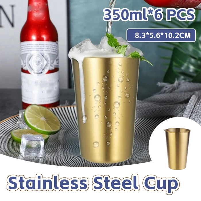 6 Pcs 304 Stainless Steel Cups 350ml Gold for Cold Drinks